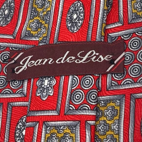 Jean de Lise Red Silver Gold Pure Silk Career Office Necktie NWOT - Picture 5 of 7
